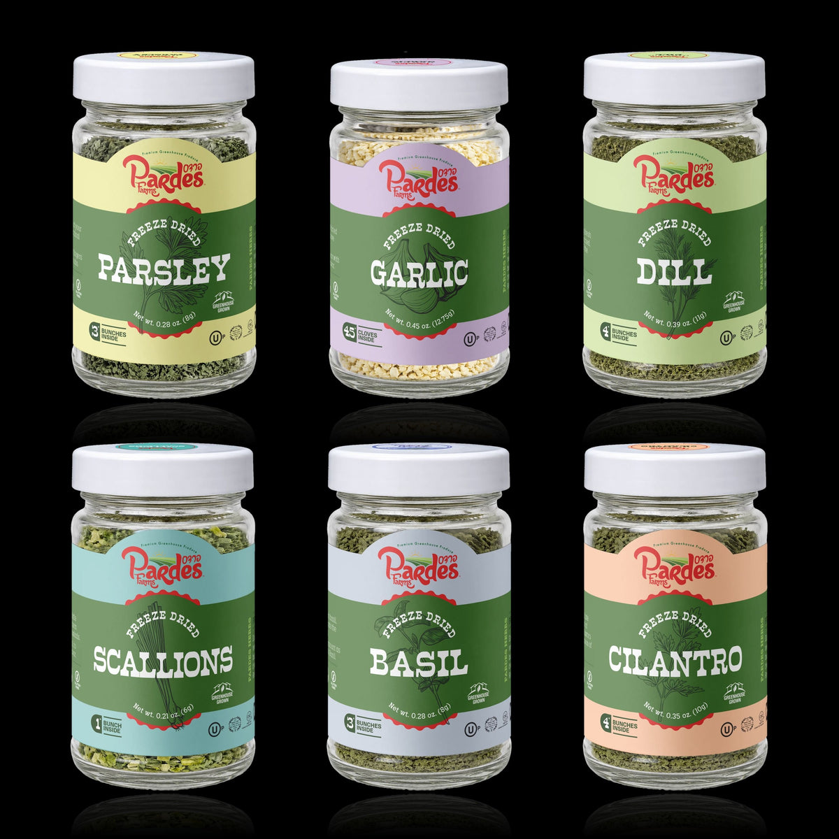 Pardes Farms Six-Jar Collection (Garlic, Scallions, Basil, Cilantro, Dill, Parsley)